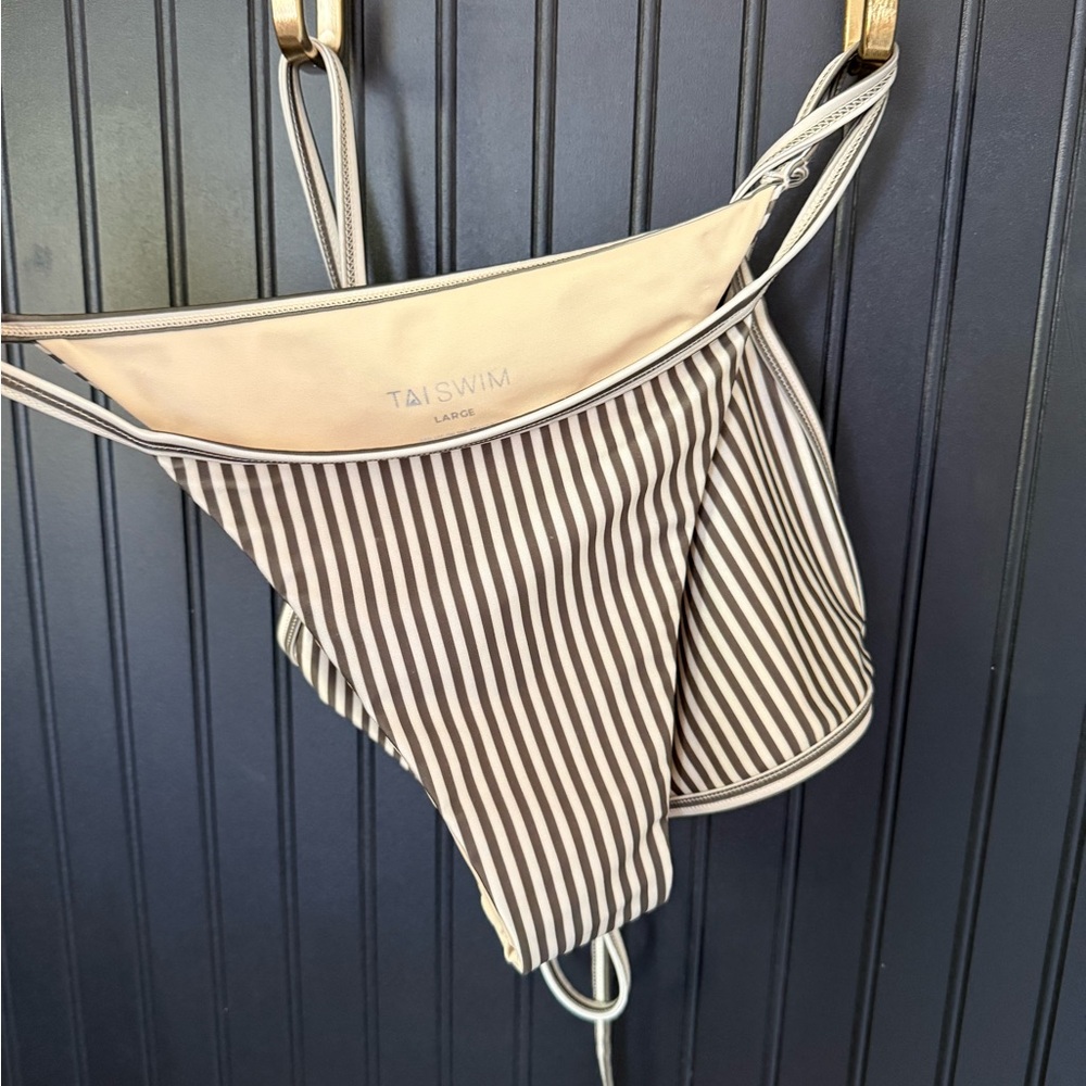 Chic Olive Striped Bikini Set - image 5
